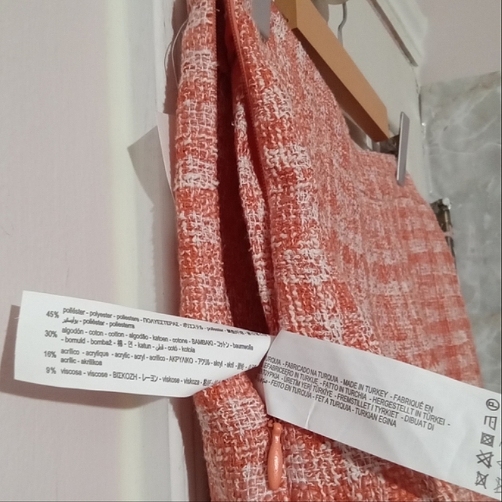ZARA🐞Y2K Tweed Plaid Orange Cream Pleated Mini High Waisted Skirt Sz:S - Picture 5 of 9